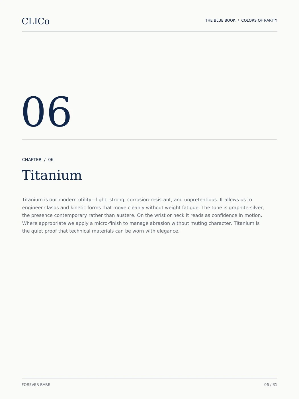 CLICO Blue Book page 6: Titanium
