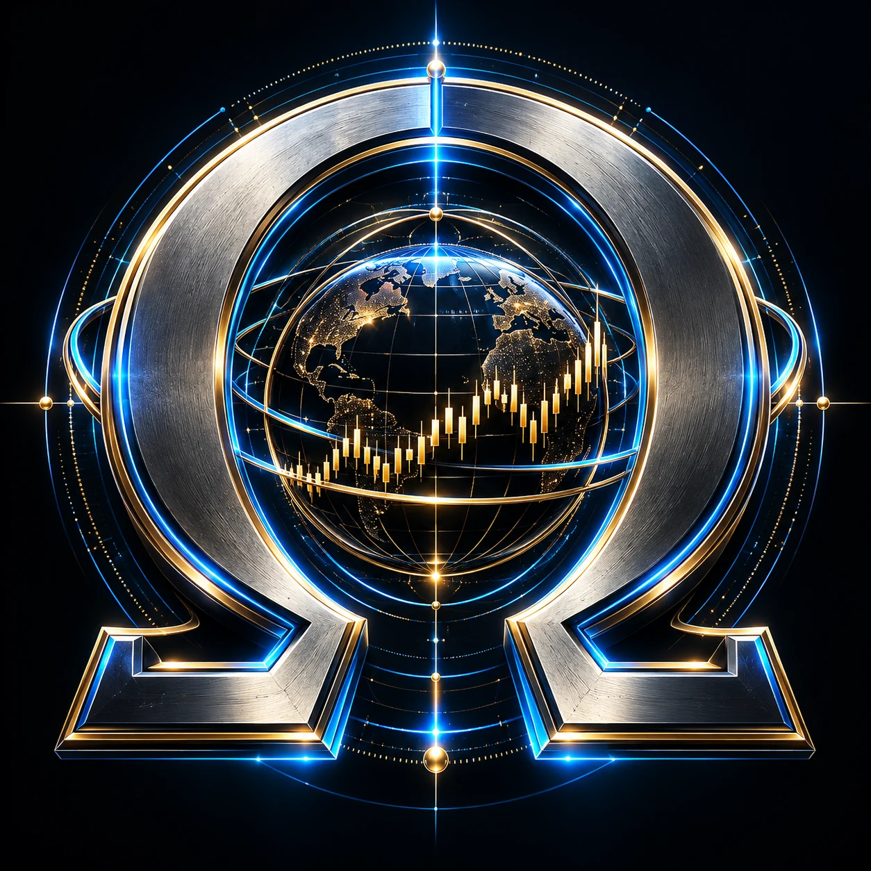 Original OMEGA globe and quantitative finance emblem